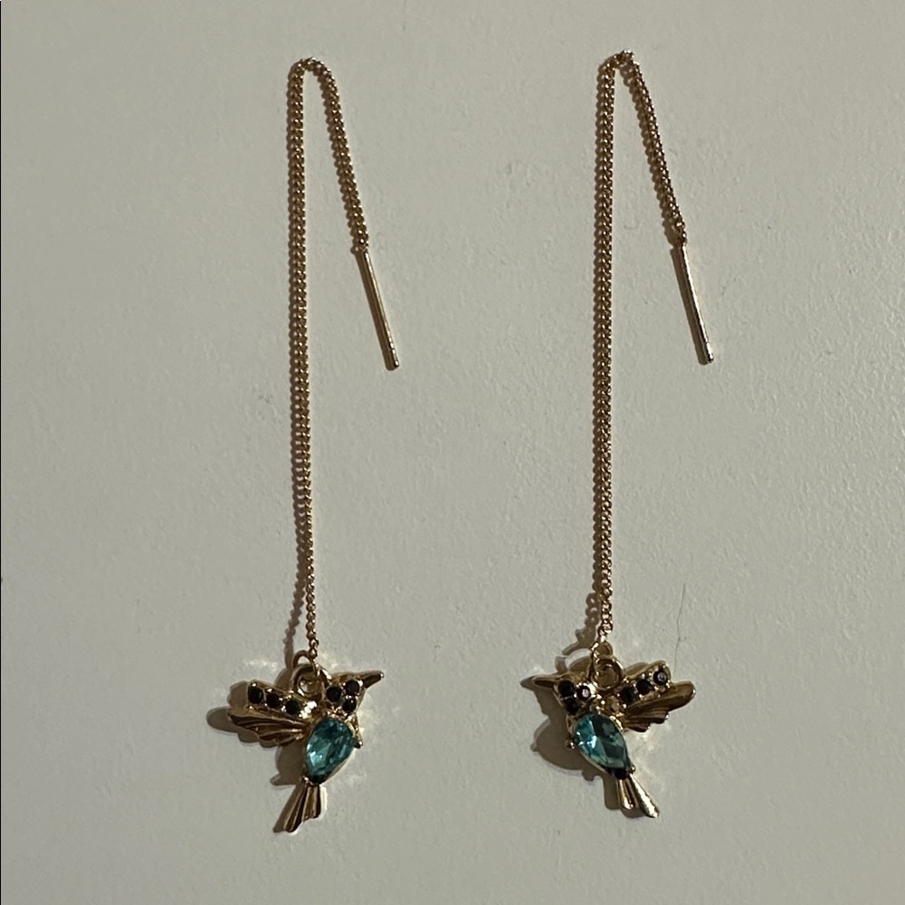 Hummingbird‎ Dangle Earrings - blue & black